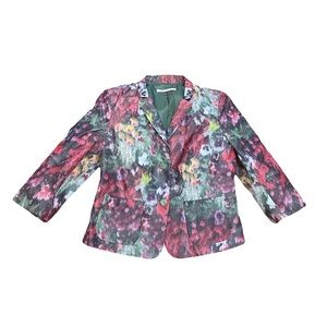 Peter Nygard • multi-color floral jacket * 10 petite • 3/4 sleeve 19” x 22”